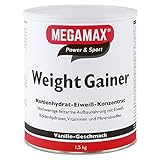 Megamax Weight Gainer Vanille 1,5 kg 0,5% Fett | Vitamine, hochwertige Kohlenhydrate & Proteine ideal für HardGainer u. Untergewicht | Aufbaunahrung für Massephase, Masseaufbau & Zunehmen