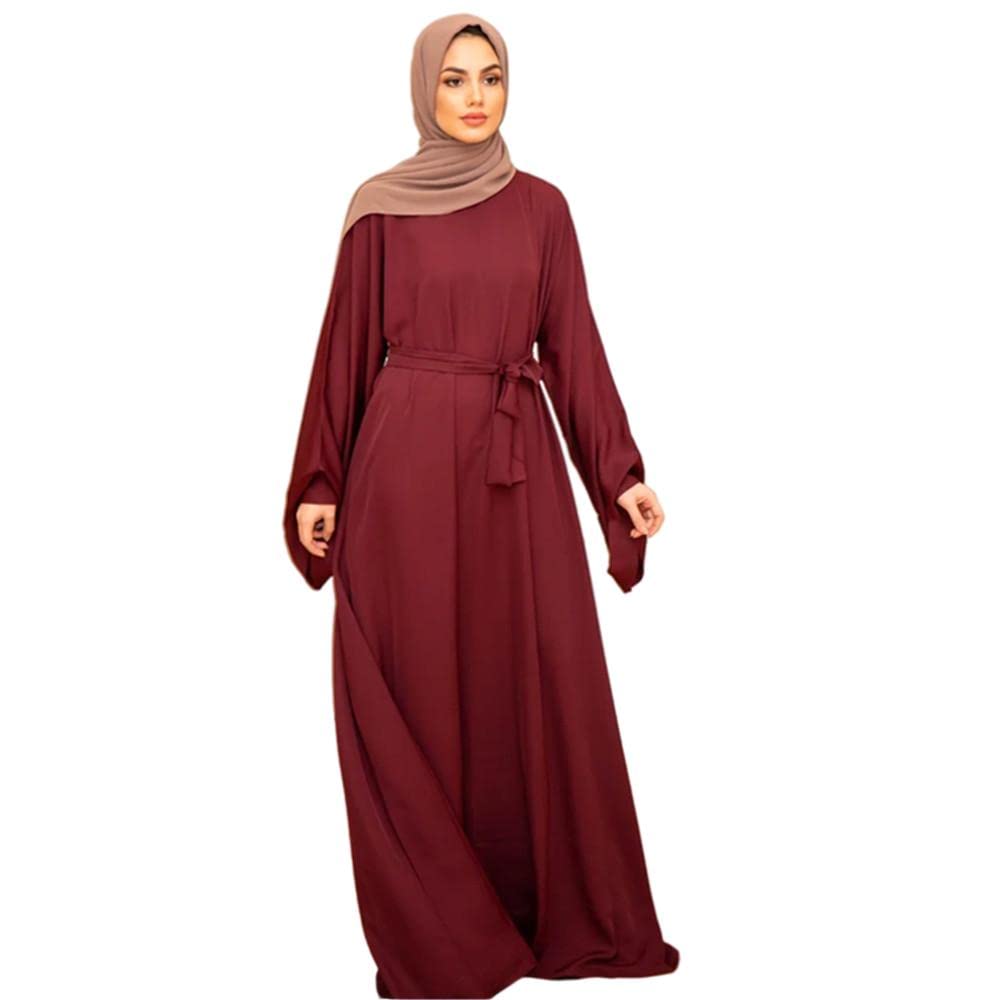 RUIG Muslimisches Gebetskleid für Frauen Abaya Kleid Islamisches Maxi Afrikanisches Kaftan Türkei Islam Kleid in voller Länge, Weinrot