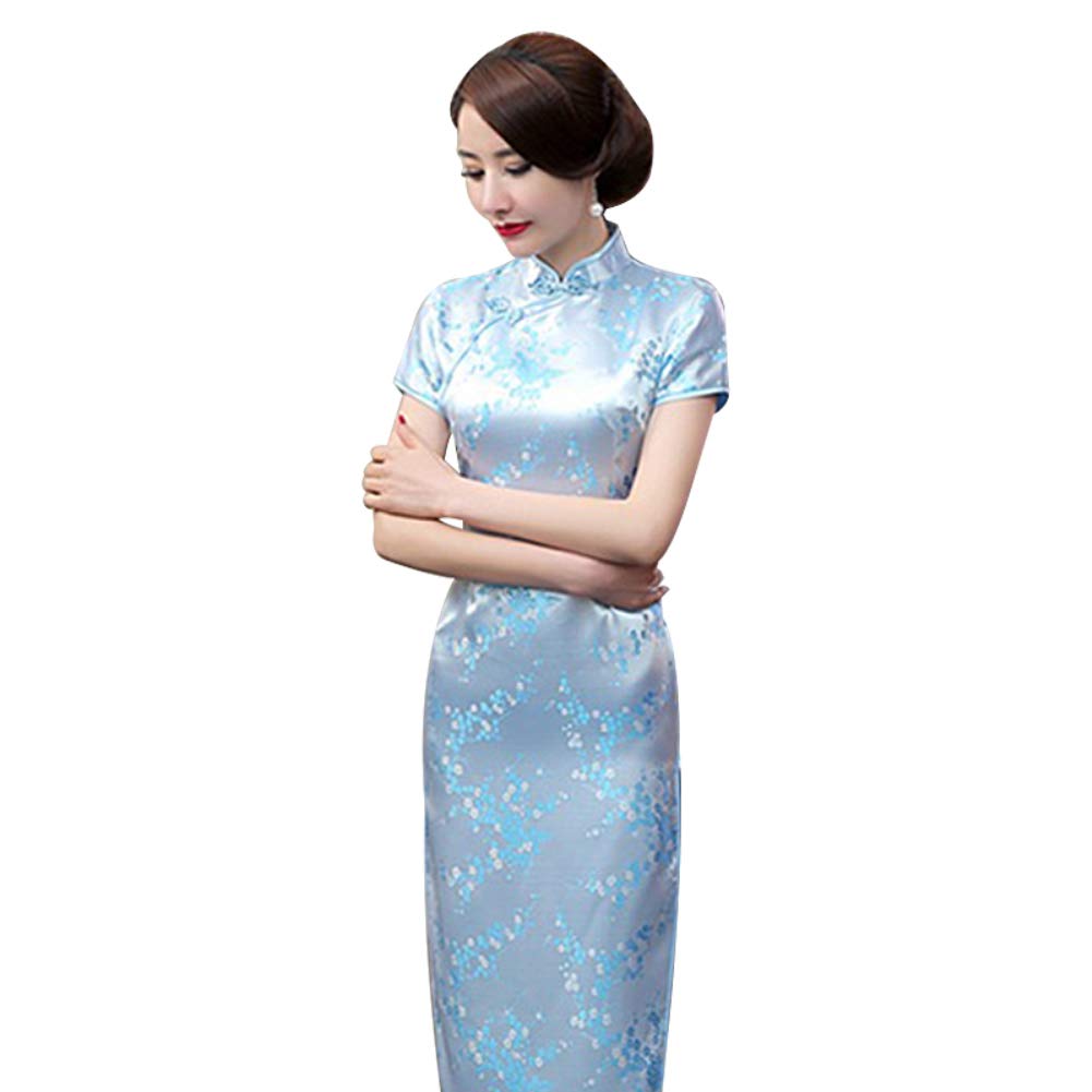 Kalaokei Cheongsam-Kleid, traditionelles Pflaumenblüten-Design, für Damen, chinesisches langes Cheongsam-Abendkleid, himmelblau, 4XL