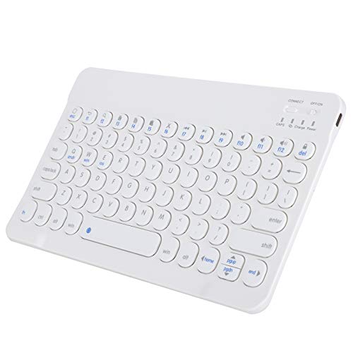 Yunseity Kabellose Bluetooth-Tastatur für Tablet, Ultraflache Wiederaufladbare Tastatur, Retro-Tastatur mit Runden Tastenkappen, für Windows/Mac/Android/IOS-System(Weiß)