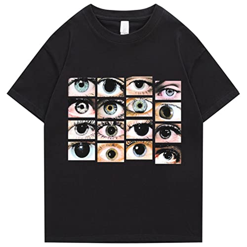 2022 Herren Hip Hop Streetwear T-Shirt Augen Bedruckt Harajuku T-Shirt Baumwolle Casual T-Shirt Sommer Kurzarm Tops T-Shirts Schwarz-Schwarz, S