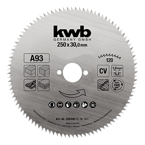 kwb Kreissägeblatt 250 x 30 mm mm, Made in Germany, feiner präziser Schnitt, Sägeblatt geeignet für Holzpaneele, Profilholz und Weichholz