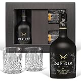 Gin Geschenk-Set Sansibar Luxus-DryGin inkl. 2 schwarzen Gin-Gläsern. Das Geschenk für Liebhaber Luxusgeschenk für Männer
