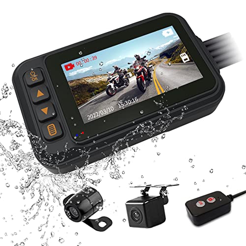 OBEST Dashcam Motorrad 720P, 120°Weitwinkel Autokamera mit 3 Zoll Bildschirm, Vollständig wasserdichte Dashcam, Loop-Aufnahme, Automatisch Speichern, G-Sensor, Parküberwachung, Dual Kamera