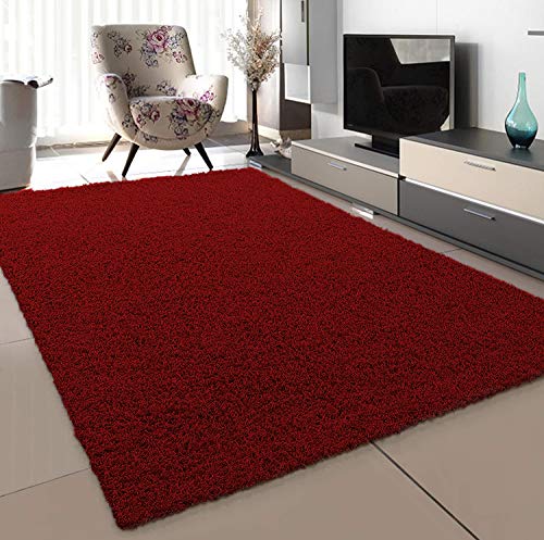 SANAT Teppich Wohnzimmer - Rot Hochflor Langflor Teppiche Modern, Größe: 120x170 cm