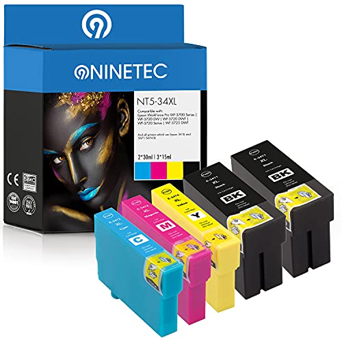 NINETEC NT5-3475 5er Set Patronen kompatibel mit Epson T3471 T3472 T3473 T3474 | Für Epson Workforce Pro WF3700 WF3720 Series WF3720 DW WF 3720 DWF WF-3725 DWF