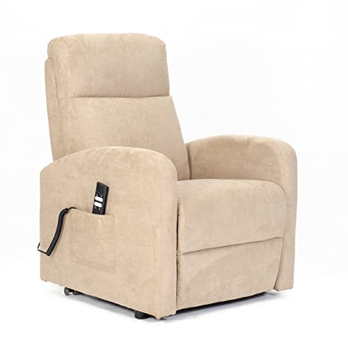 POLTRONE ITALIA Chanel 2 Motoren Sessel mit aufstehhilfe Medizinisches Gerät 2 Räder Mikrofedersitz Flauschige fernsehsessel elektrisch schlafsessel Kamel