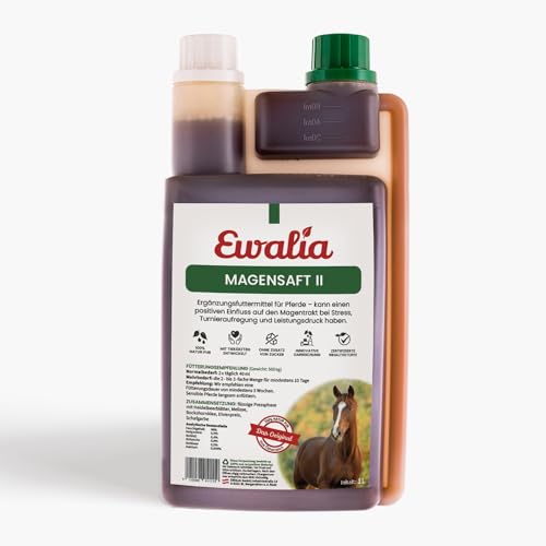NEU! EWALIA Magensaft II - Spezial-Ergänzungsfuttermittel für Pferde bei Stress & Turnieraufregung - Unterstützung für empfindliche Mägen, mit Tierärzten entwickelt, 100% Natur pur, 1 Liter