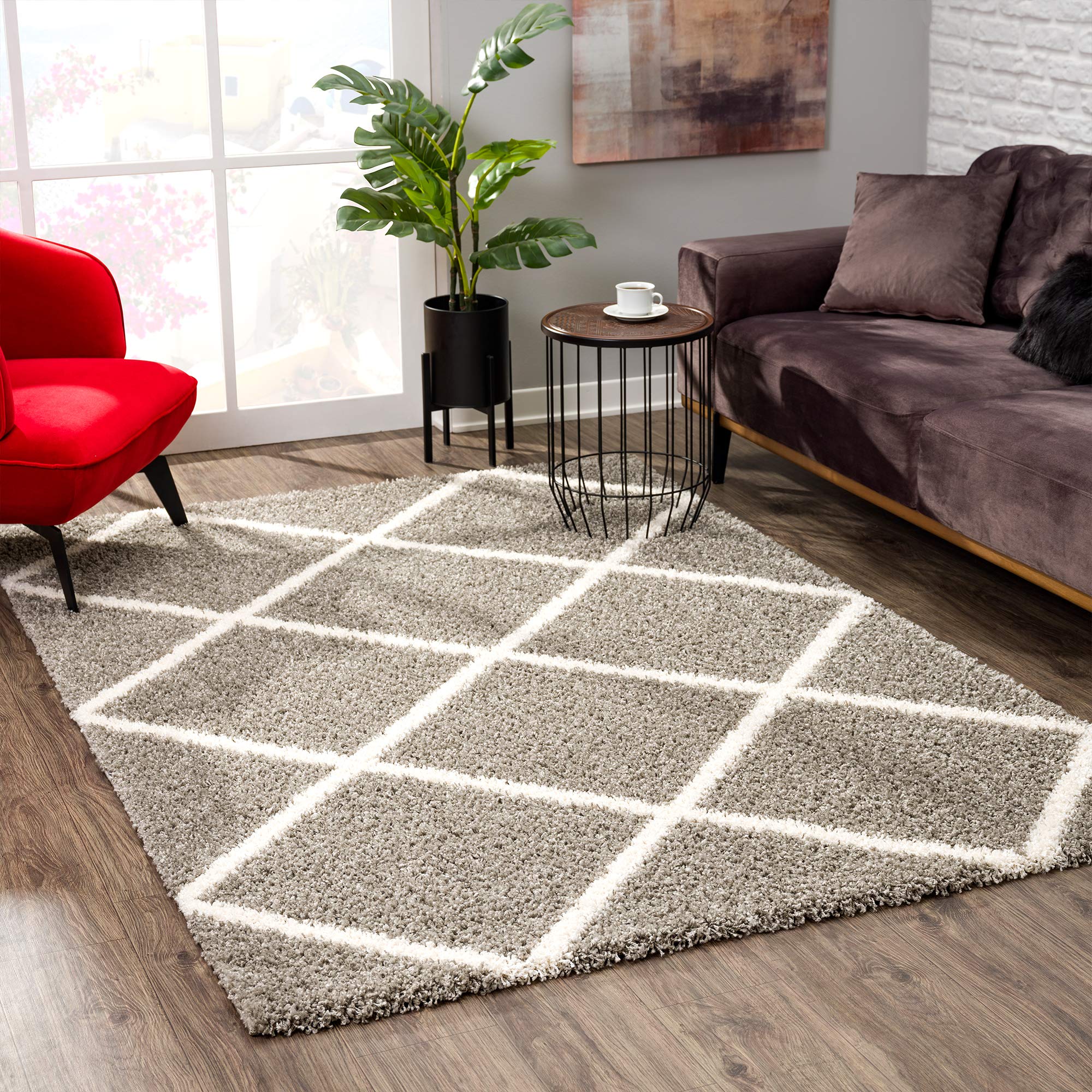 SANAT Madrid Shaggy Teppich - Hochflor Teppiche für Wohnzimmer, Schlafzimmer, Küche - Grau, Größe: 80x150 cm
