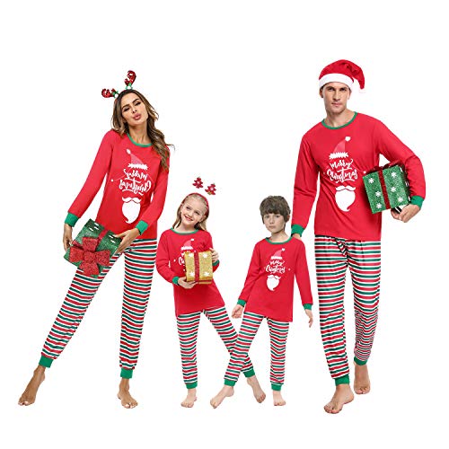 Irevial Weihnachten Familie Schlafanzug Outfit Nachtwäsche Herren Damen Kiner Lang Pyjamas Set mit Weihnachtsmotiv Fun-Nachtwäsche Christmas Hausanzug