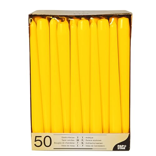 PAPSTAR 50 Leuchterkerzen Ø 2,2 cm · 25 cm gelb, Sie erhalten 2 Packungen á 50 Stück (insgesamt 100 Stück)