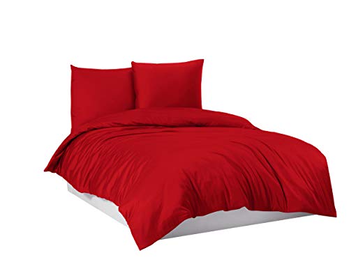 Mixibaby Bettwäsche Bettgarnitur Bettbezug 100% Baumwolle 135x200 155x220 200x220 200x200, Farbe:Rot, Größe:200 x 200 cm