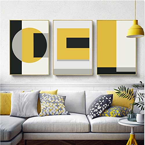 Nordische einfache kreative Wand Bilder schwarz-gelbe Bild abstrakte Geometrie Poster Kunstdrucke Bilder Wohnzimmer Schlafzimmer dekorativ 40 x 60 cm x 3 ungerahmt