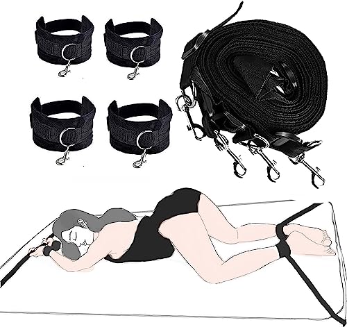 WJE Bondage Set Sex Bondage Set SM Bondage Set Sex Toys for Bed with Handcuffs Ankle Straps Fetish Sex Toy Extreme Bondage Set for Beginners and Couples