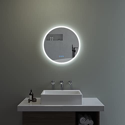 AQUABATOS® 60 cm Runder Badspiegel mit LED Beleuchtung Lichtspiegel Badezimmerspiegel Wandspiegel mit hinterleuchtetem Raumlicht antibeschlag Touch Schalter kaltweiß 6400K warmweiß 3000K dimmbar