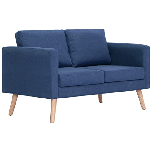 vidaXL Sofa 2-Sitzer mit Rückenkissen Sitzkissen Zweisitzer Polstersofa Loungesofa Lounge Stoffsofa Sitzmöbel Wohnzimmer Stoff Holzrahmen Blau