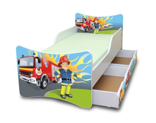 Best For Kids Kinderbett mit Schaummatratze mit TÜV Zertifiziert 90x180 MIT Zwei SCHUBLADEN 30 Designs (**Kinder**, Feuerwehr)