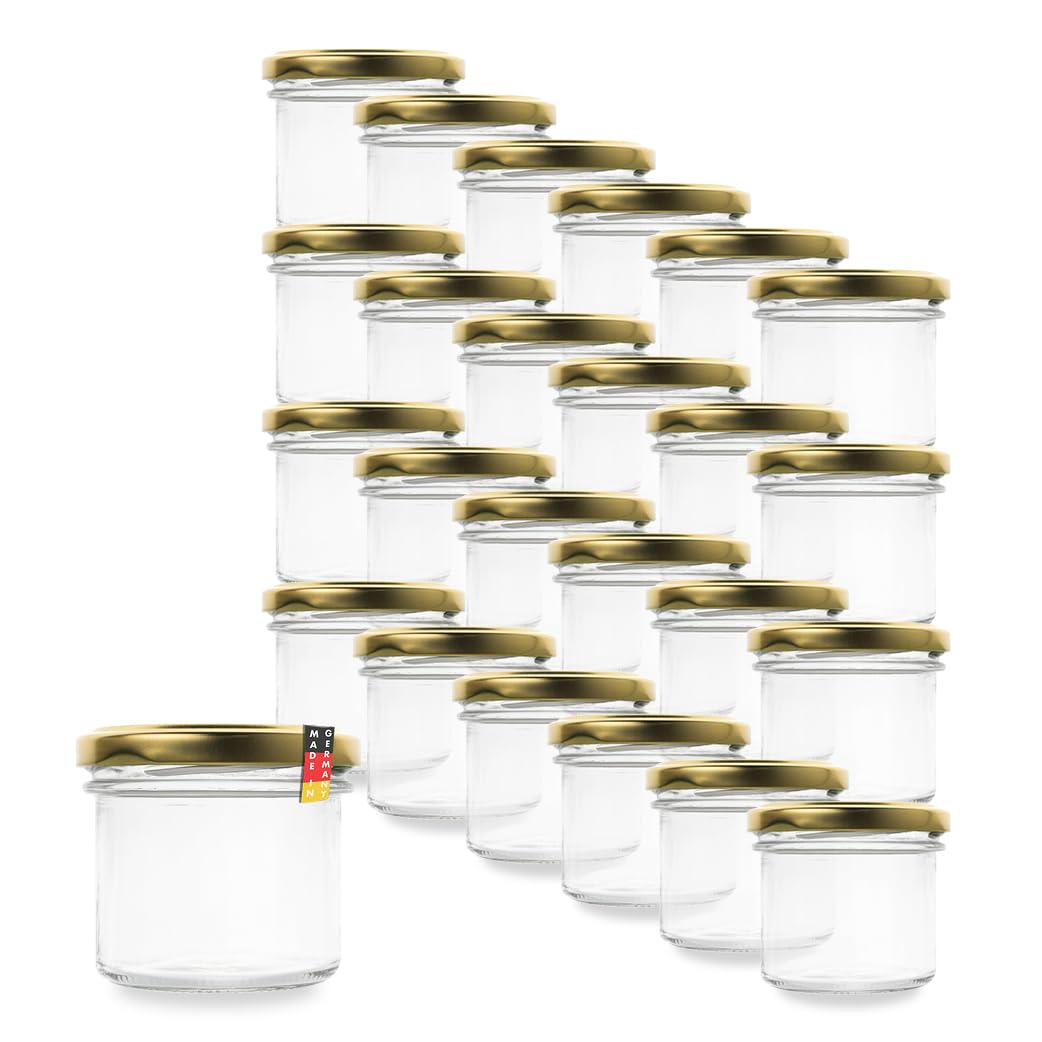 Flaschenbauer- 24x Sturzgläser 125ml inkl. goldene Twist Off Verschlüsse zum Einmachen von Suppen, Babynahrung oder zur Aufbewahrung von Tee und Kräuter