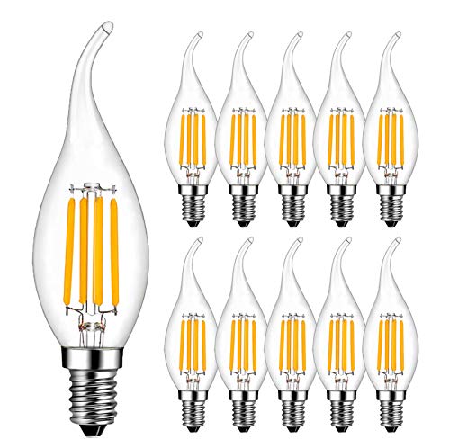 RANBOO E14 Kerze LED Lampe für Kronleuchter, E14 Glühfaden Retrofit Classic, 4W ersetzt 40 Watt, 400 Lumen, 2700K Warmweiß, Filament Fadenlampe, Glas, nicht dimmbar, 10er Pack