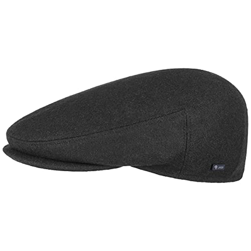 Lipodo Inglese Classic Flatcap Damen/Herren - Flat Cap Made in Italy - Unifarbene Wintercap mit Wolle - Schirmmütze Herbst/Winter - Schiebermütze schwarz 55 cm