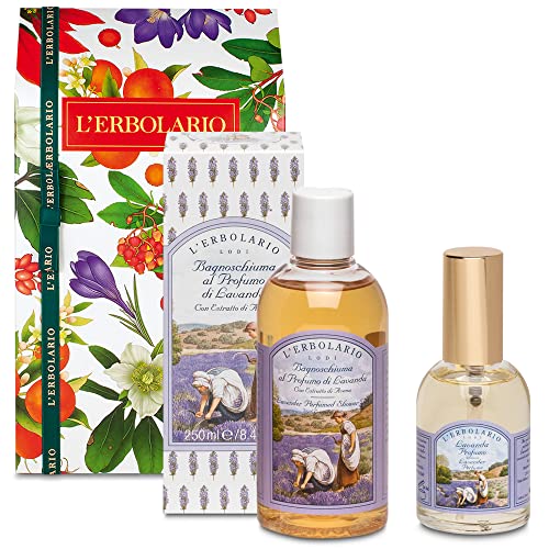 L' Erbolario - Geschenkbox Lavendel Duo - in Originalverpackung - Duschgel 250 ml + Duft 50 ml + gratis Florinda Pflanzenseife 50 g