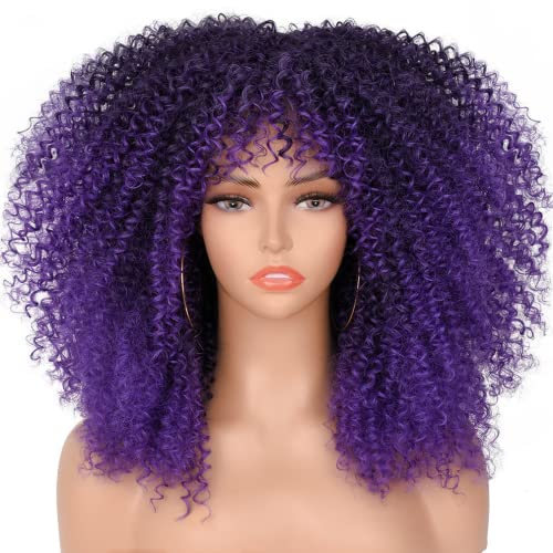 Lange lockige Afro-Perücke mit Pony für schwarze Frauen Afro Bomb Kinky Curly Hair Wig Volle und weiche synthetische Perücken 18 Zoll (W)