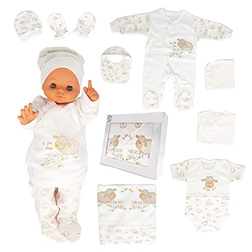 Neugeborenen Baby Geschenk Set 100% natürliche Baumwolle Erstausstattung Erstlingsausstattung Ausstattung Unisex Kleidung Geschenkset Babyausstattung für Babys 0-4 Monate (Ecru)