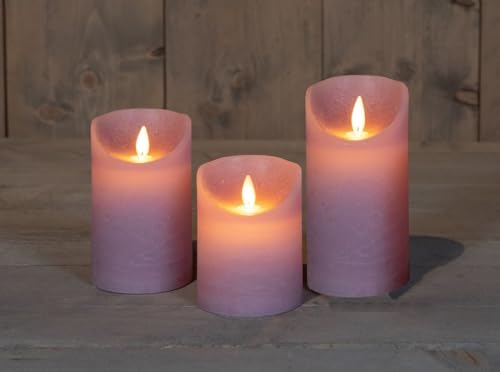Coen Bakker 3er Set Kerze LED Echtwachskerze 10 cm + 12,5 cm + 15 cm Kerze Ø 7,5 cm viele Farben mit Timer flackender Docht Wachskerze Kerzen, Farbe:Lila