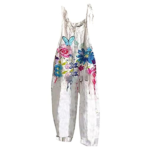 Jumpsuit Damen Kolylong® Frauen Sommer Boho Lang Breites Bein Overalls Vintage Blumen Drucken Weite Bein Latzhose Ärmellos Sexy Einteiler Rompers Locker Oversize Playsuits Sommerhose