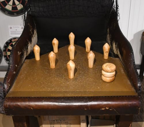 Masters Traditional Games Set of 9 Hardwood Northamptonshire Skittles Pins and 3 Cheeses (Olivewood)