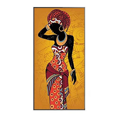 Malerei auf Leinwand Afrikanische Kunst Schwarz und Gold Frau Gemälde Poster und Drucke Skandinavische Wandkunst Bild für Wohnzimmer 70x120cm/27,5"x47.2" Ohne Rahmen
