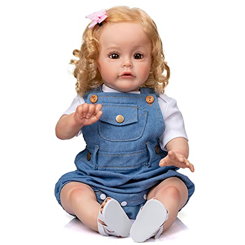 BAYORE 60 cm Weiches Spielzeug Realistische Babypuppen Lebendig Mit Lockigem Haar Pädagogisch Für Kinder Und Erwachsene Mitbringsel Neugeborene Babykleidung Süßes Baby Offene Augen Silikon
