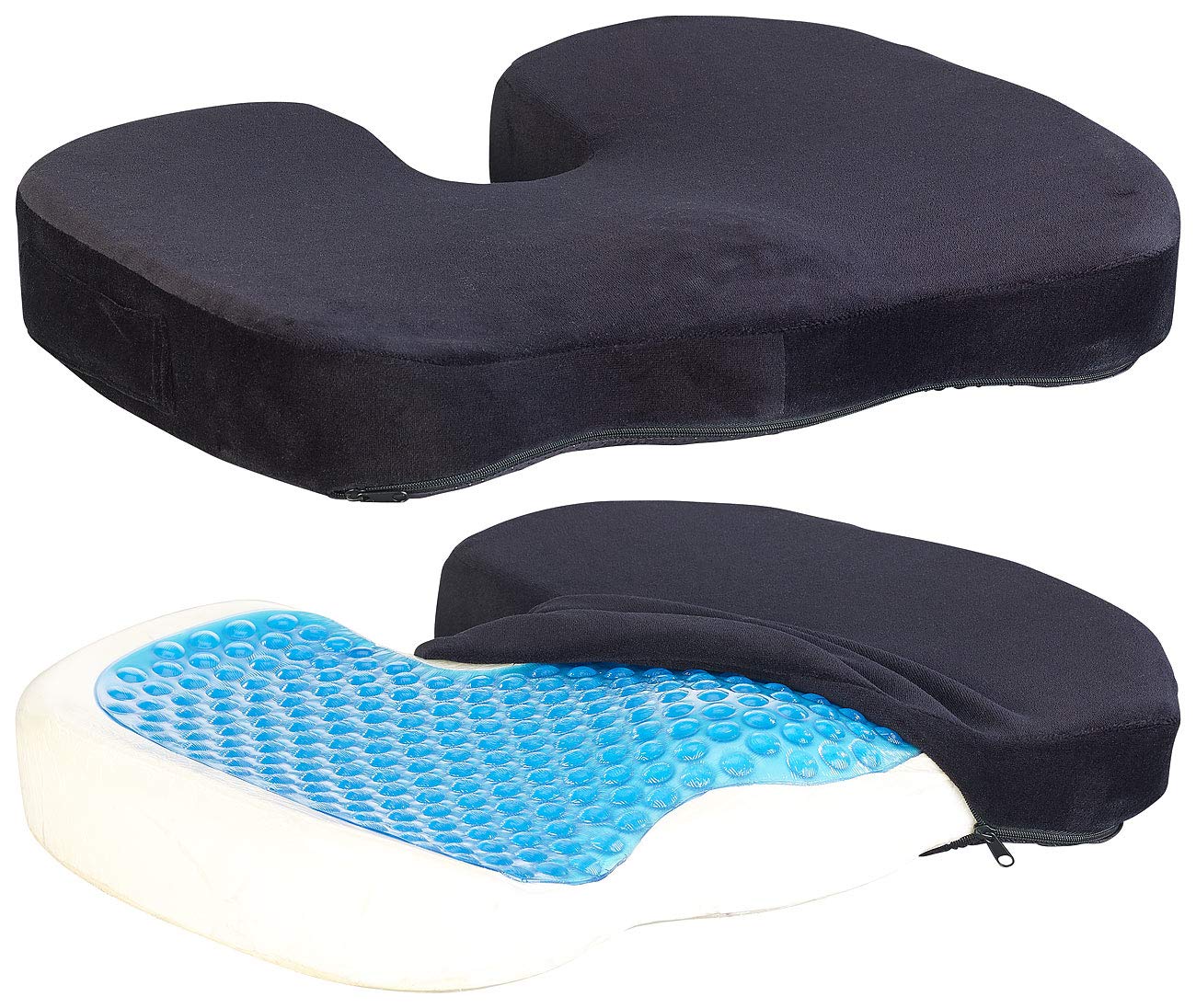 Newgen Medicals Gelkissen: 2er-Set Memory-Foam-Sitzkissen mit Gel-Schicht und Anti-Rutsch-Bezug (Sitzkissen mit Geleinlage, Sitz-Kissen, Geschenkidee)