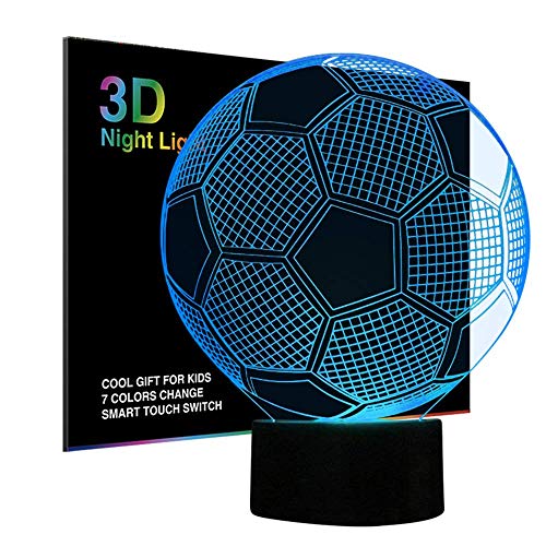 3D Nachtlicht Illusion Lampe 7 Farben Nachttischlampe USB Lade LED Nachtlampe Schreibtisch Dekoration Lampen mit wechselnden Touch-Schalter für Kinder/Erwachsene/Geburtstag/Weihnachten (Fußball)