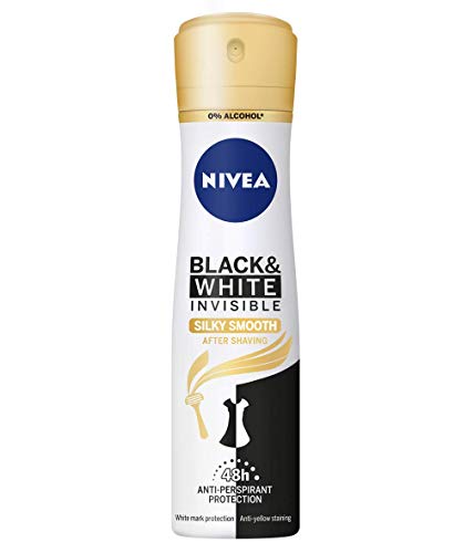 NIVEA Anti-Transpirant Deo Black & White Silky Smooth Spray 150 ml 48h Anti-Fleck Deo für Frauen mit After Shaving Skin Conditioners