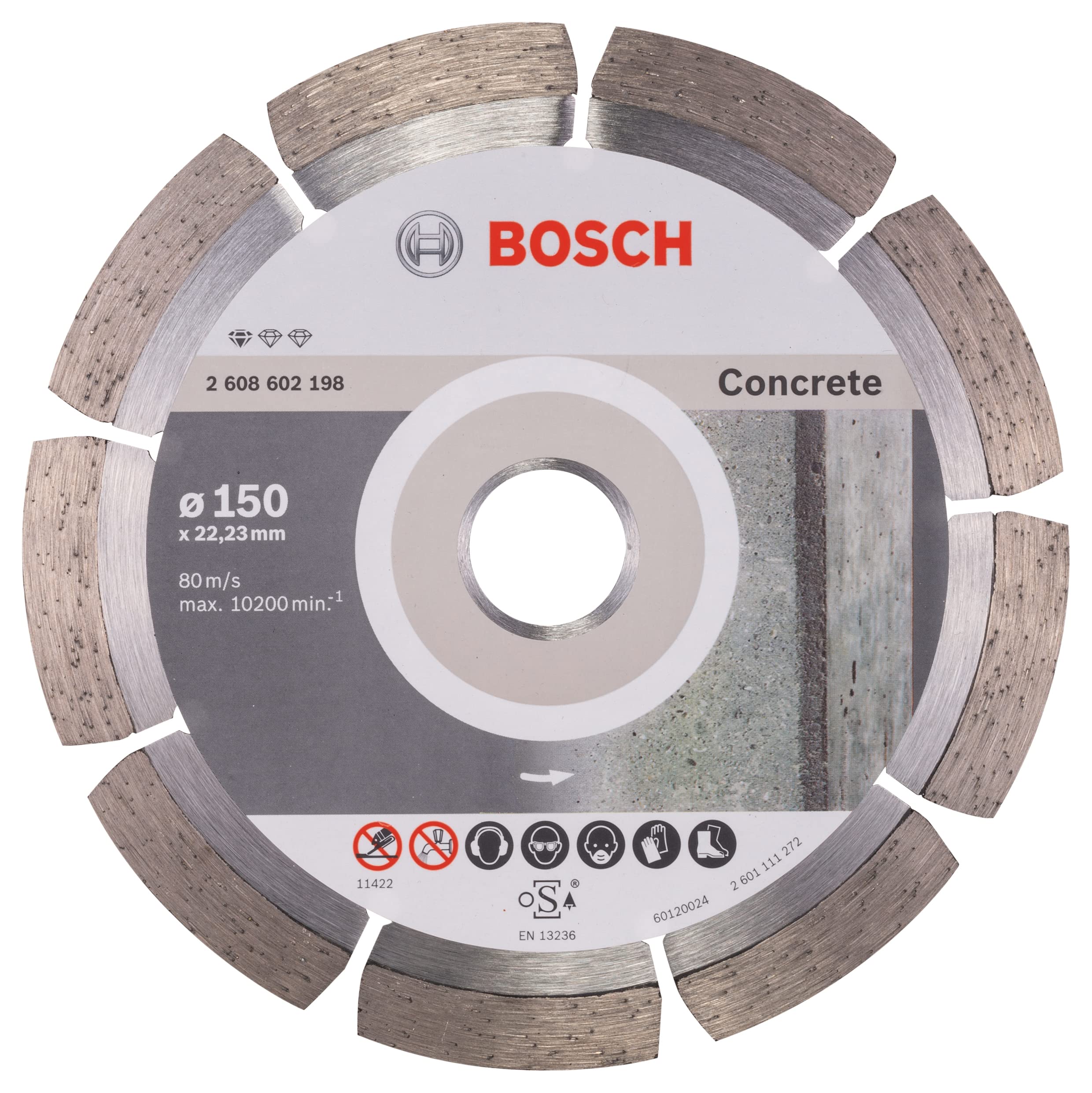 Bosch Accessories Bosch Professional 1x Diamanttrennscheibe Standard for Concrete (für Beton, Porenbeton, Ø 150 x 22,23 x 2 x 10 mm, Zubehör für Winkelschleifer)