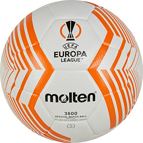 Molten Top Trainingsball F5U3600-23, offz. Replika UEFA, Design 2022/23 UEL, 32 Panel-Konstruktion Weiß/Orange, Größe: 5