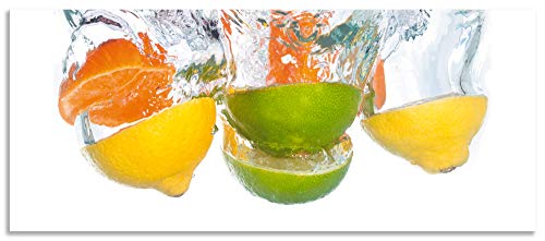 Artland Spritzschutz Küche aus Alu für Herd Spüle 120x50 cm Küchenrückwand mit Motiv Essen Obst Früchte Zitrone Orange Limette Bunt Modern Hell S6EL