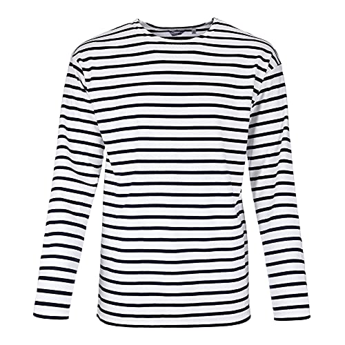 Bretonisches Herren Shirt gestreift Langarm Baumwolle maritim Ringel-Look Streifenshirt (04 weiß/blau, 50)