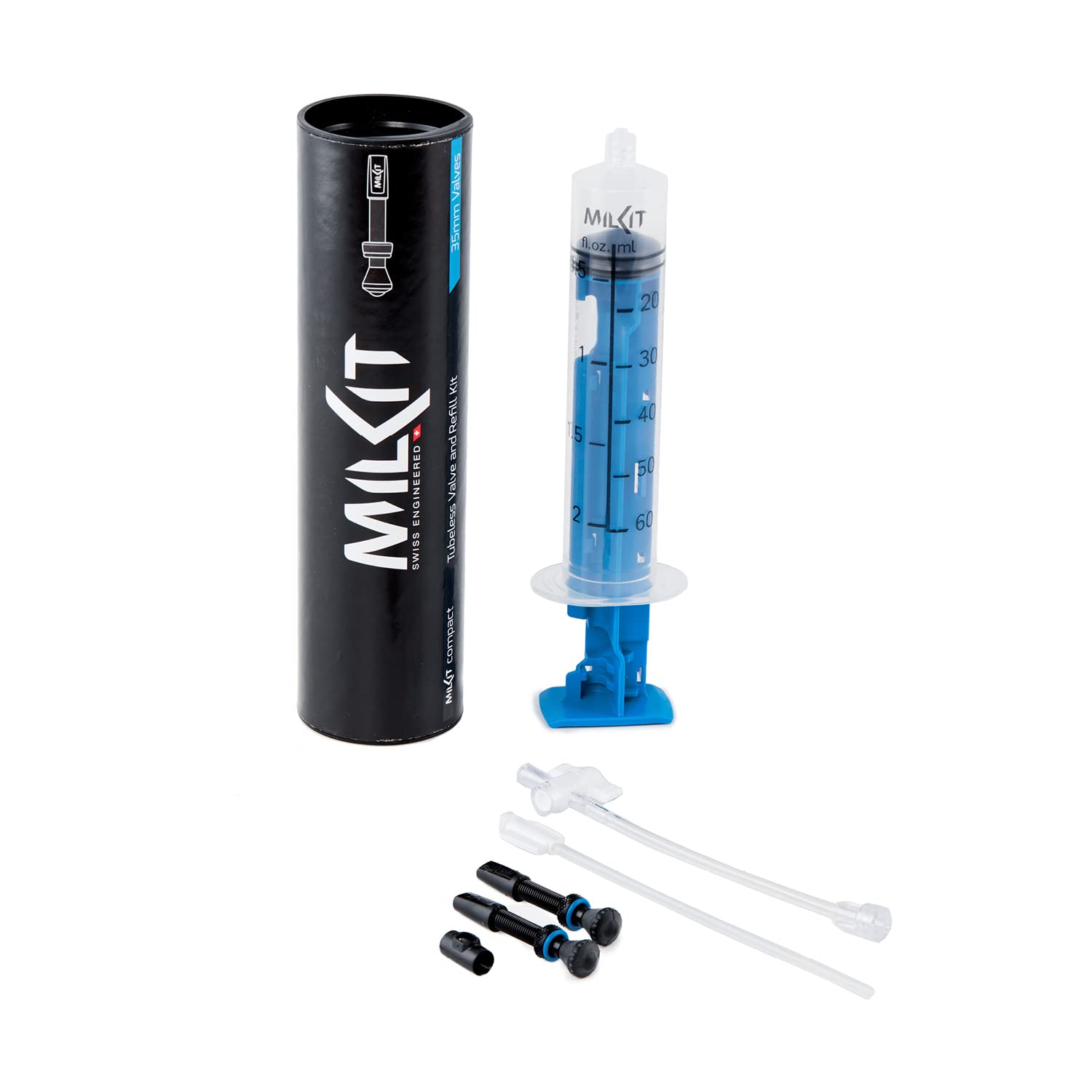 milKit Tubeless Kit COMPACT - Injektor Werkzeug - Dichtmilch Tubeless Montage Set mit Spritze - Dichtmilch Tubeless Spritzensystem (35 mm)