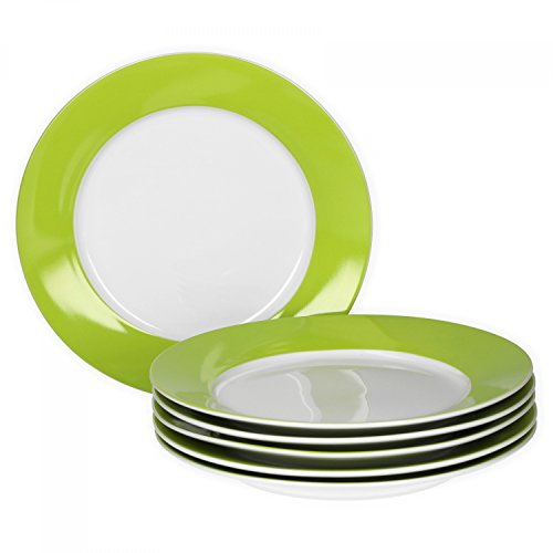 Van Well 6er Set Frühstücksteller Serie Vario Porzellan - Farbe wählbar, Farbe:grün
