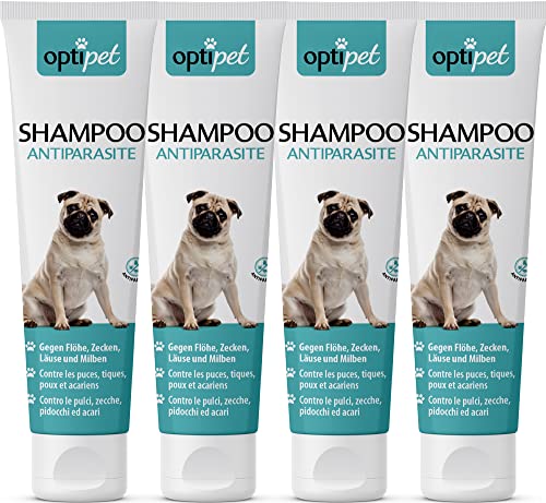 OptiPet 4x250ml Anti-Parasiten Shampoo für Hunde gegen Parasiten Flohshampoo Schutz vor Parasiten