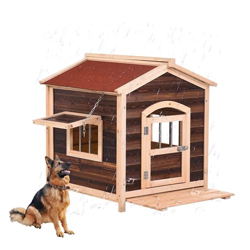 Aus Holz Extra Große Hundehütte, Log Cabin Style Kennel, Mit Tür für Den Innen - Und Außenbereich, Am Besten Geeignet für Hunde Kleiner, Mittlerer und Großer Rassen(Size:L(88X85X78cm),Color:B)