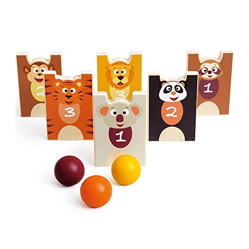 Scratch 276182553 2-in-1 Stapeln und Kegeln in einem Set, lustiges Kegelspiel und Tierestapeln für Kinder ab 3 Jahren, Holzspielzeug