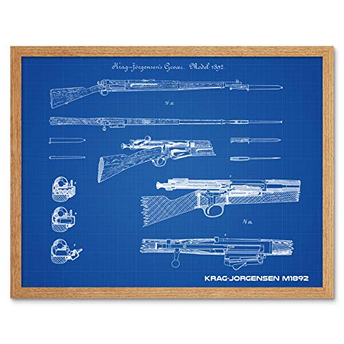 Krag-Jorgensen M1892 Bolt Action Rifle Plan Art Print Framed Poster Wall Decor 12x16 inch Wand Deko