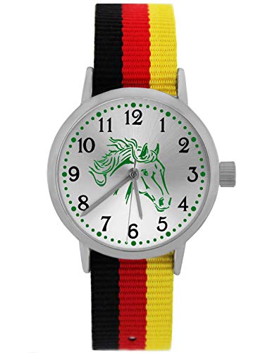 Pacific Time Mädchen Uhr Pferde analog Quarz mit Textil Wechselarmband Deutschland 10200