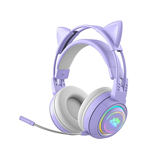 fesoklaf Kinder Bluetooth kopfhörer, Katzenohr Bluetooth Kopfhörer mit RGB Licht, Bluetooth 5.3 Stereo-Gaming-Headset, Over-Ear-Kopfhörer mit 50 mm Treiber für Kinder und Erwachsene