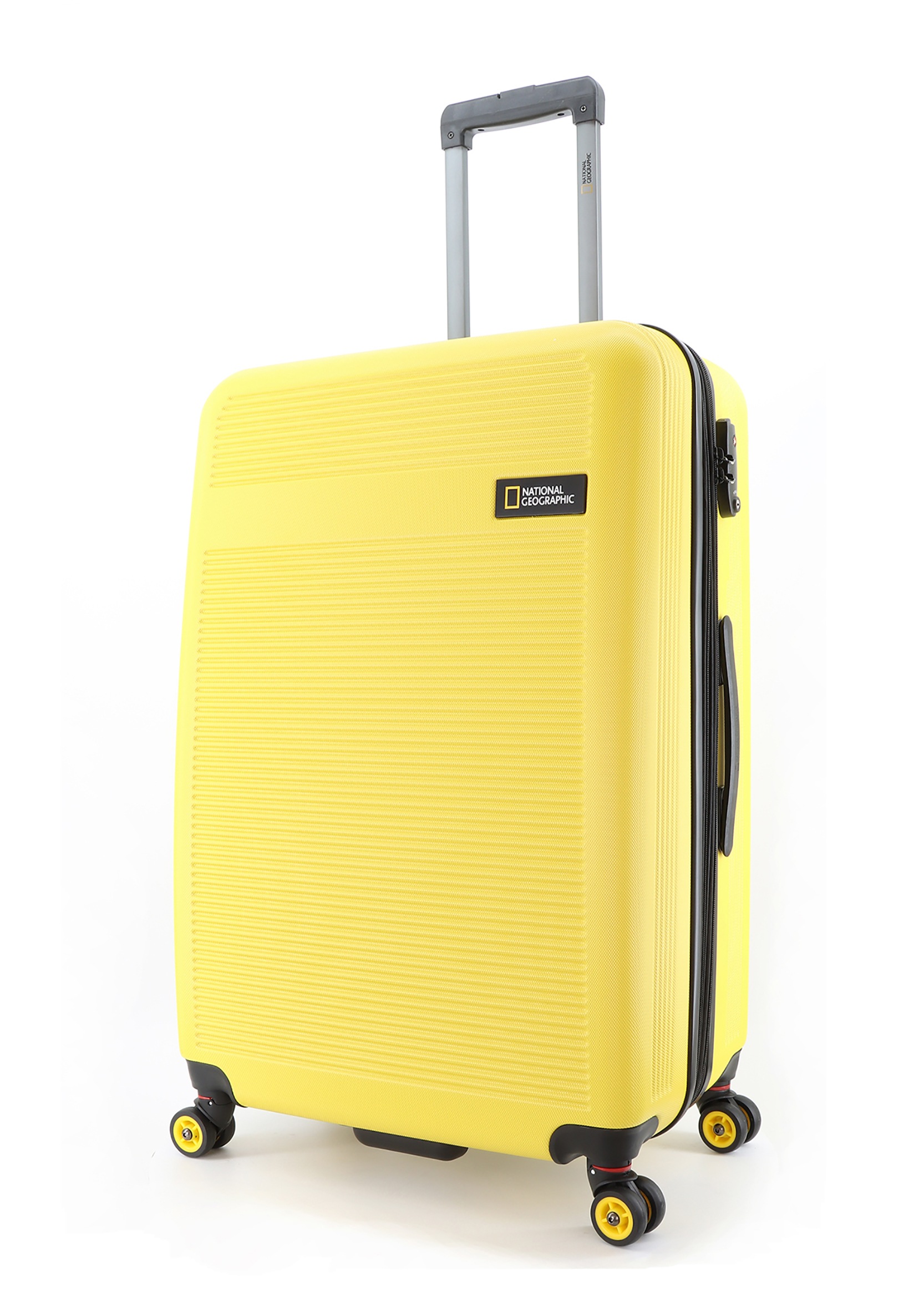 National Geographic Spinner Koffer, 4 Doppelrollen, Zahlenschloss Zoll Gr. S, M, L, dreier Set, Aerodrome Trolley (Yellow, L 76 cm)