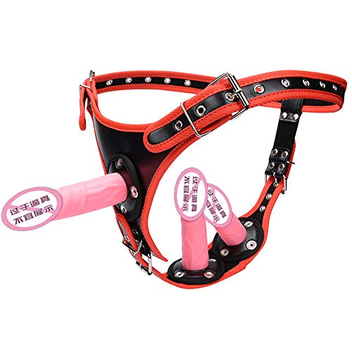 BaronHong Wearable 3 Realistic Dildo Leather Harness für Tomboy Trans Lesbian FTM-Paare (rot-pink, M)