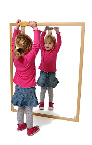 HenBea Kinder Spiegel mit Holz Rahmen, Kunststoff, beige, 100 x 65 cm